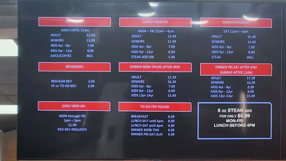 golden corral senior discount price board